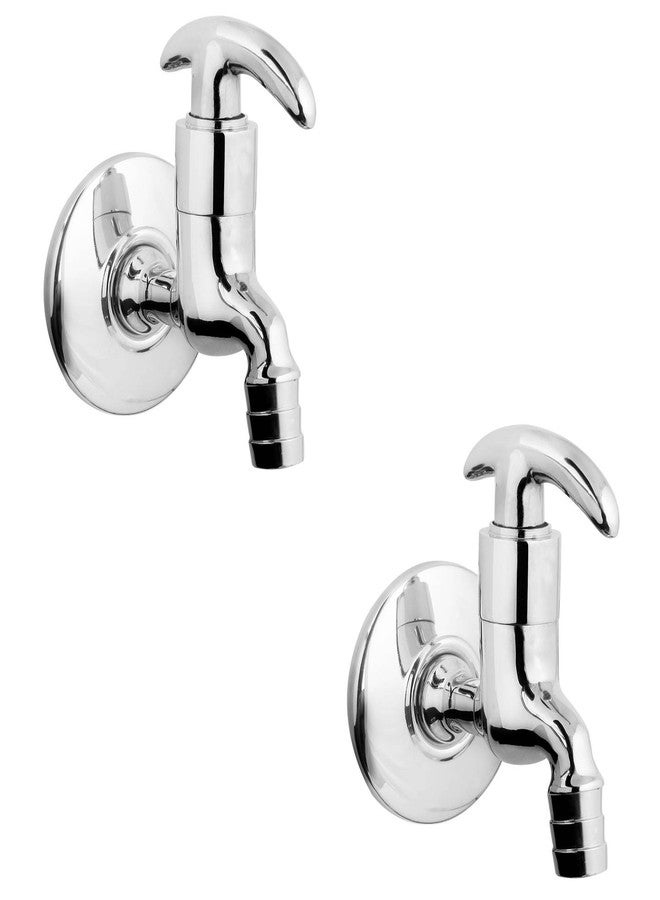 Kamal Full Brass Nozzle Bib Cock with Wall Flange - Alto (ALT-2016-S2) | Wall Mount Installation | Chrome Finish - Silver (Pack of 2)